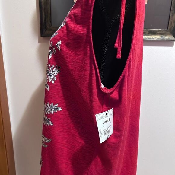 Liz Claiborne Red Floral V-Neck Sleeveless Tie Shoulders Tank Top NEW - Picture 9 of 14
